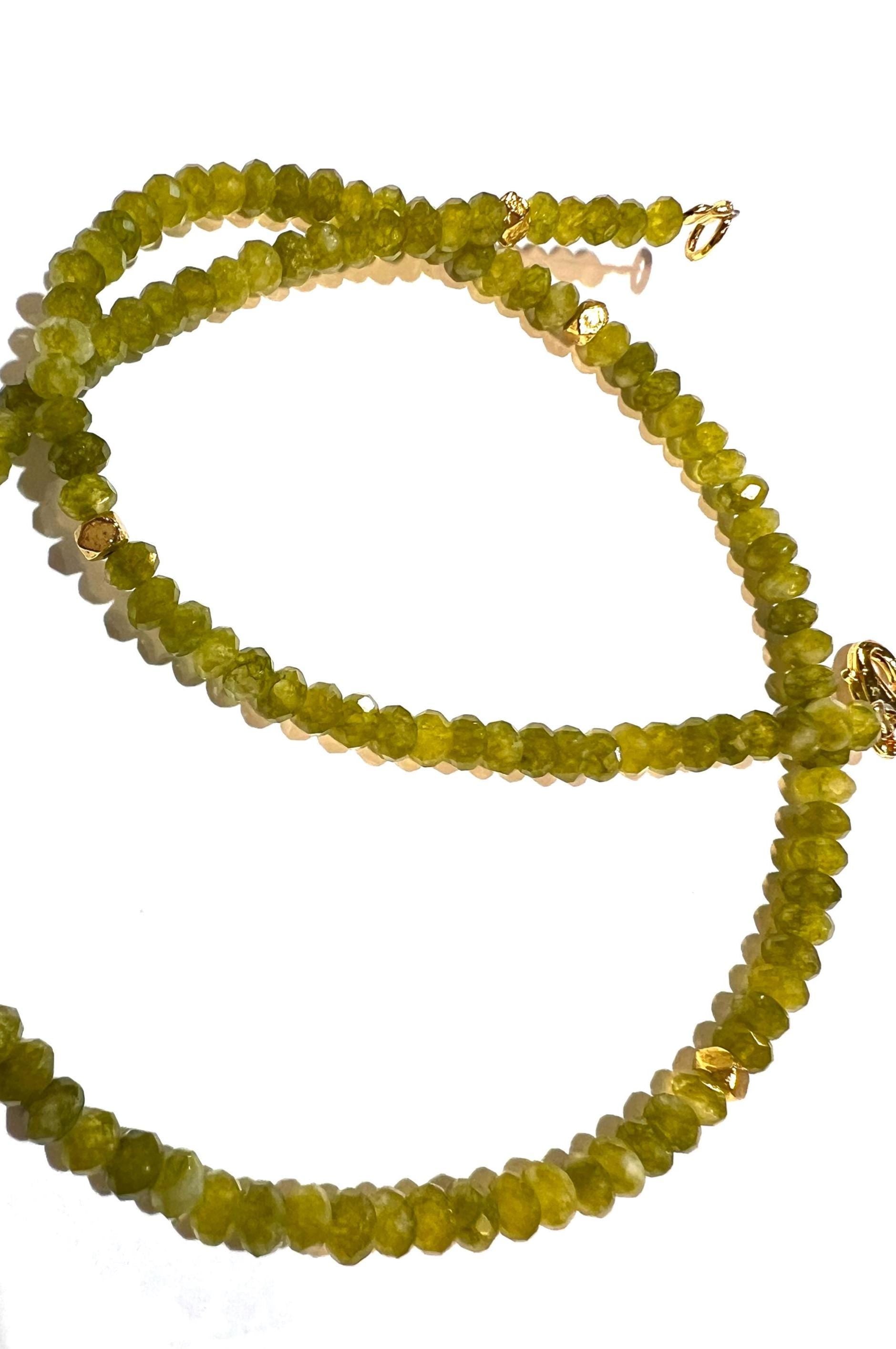 Natural Serpentine Olive Jade 4mm faceted Gold spacer handmade olivine necklace Gift Olive green chakra energy