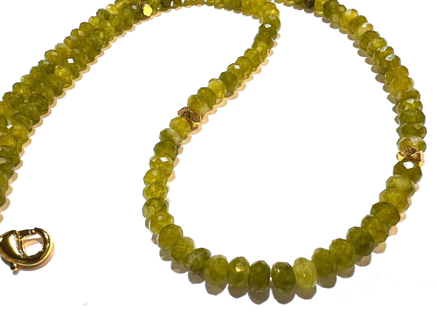 Natural Serpentine Olive Jade 4mm faceted Gold spacer handmade olivine necklace Gift Olive green chakra energy