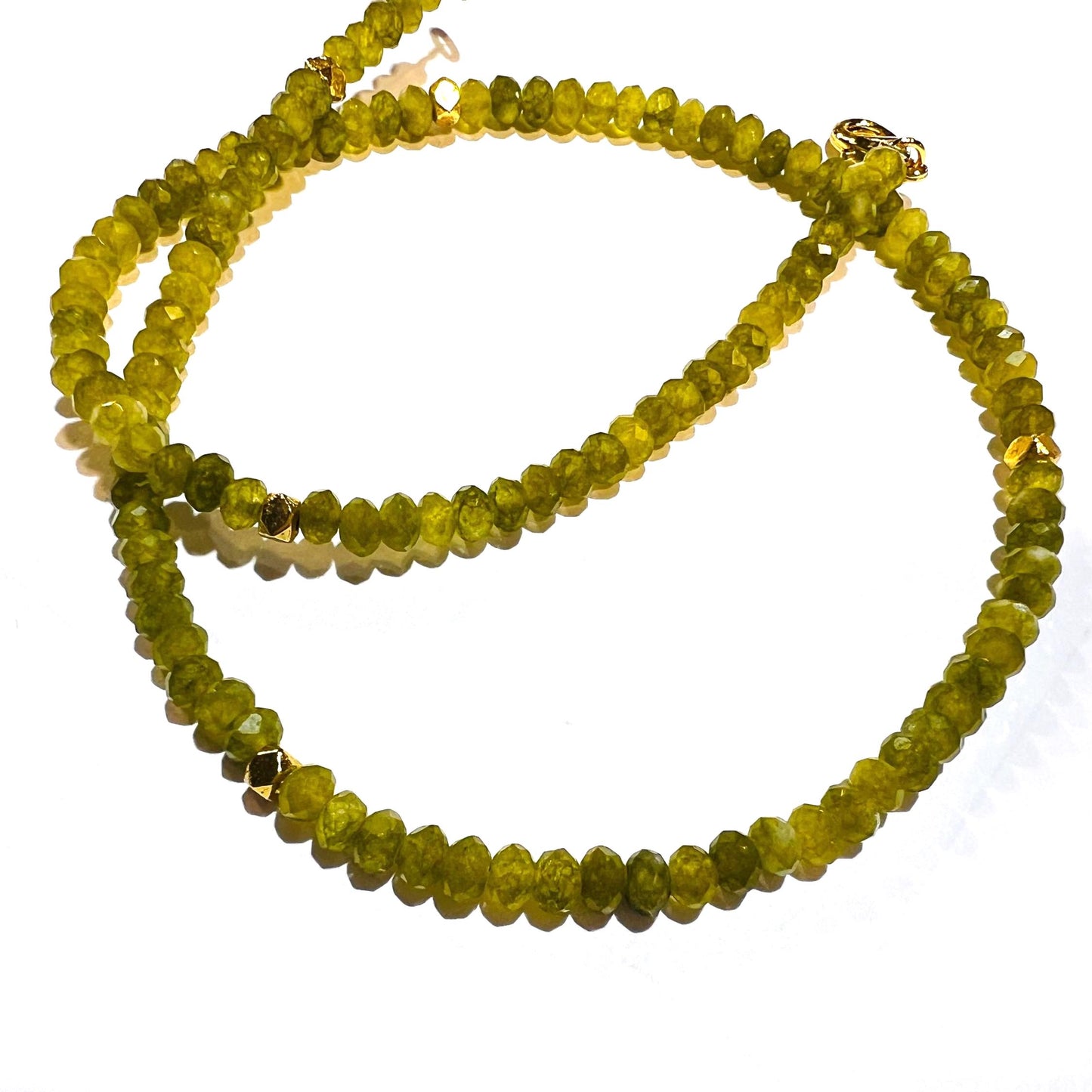 Natural Serpentine Olive Jade 4mm faceted Gold spacer handmade olivine necklace Gift Olive green chakra energy