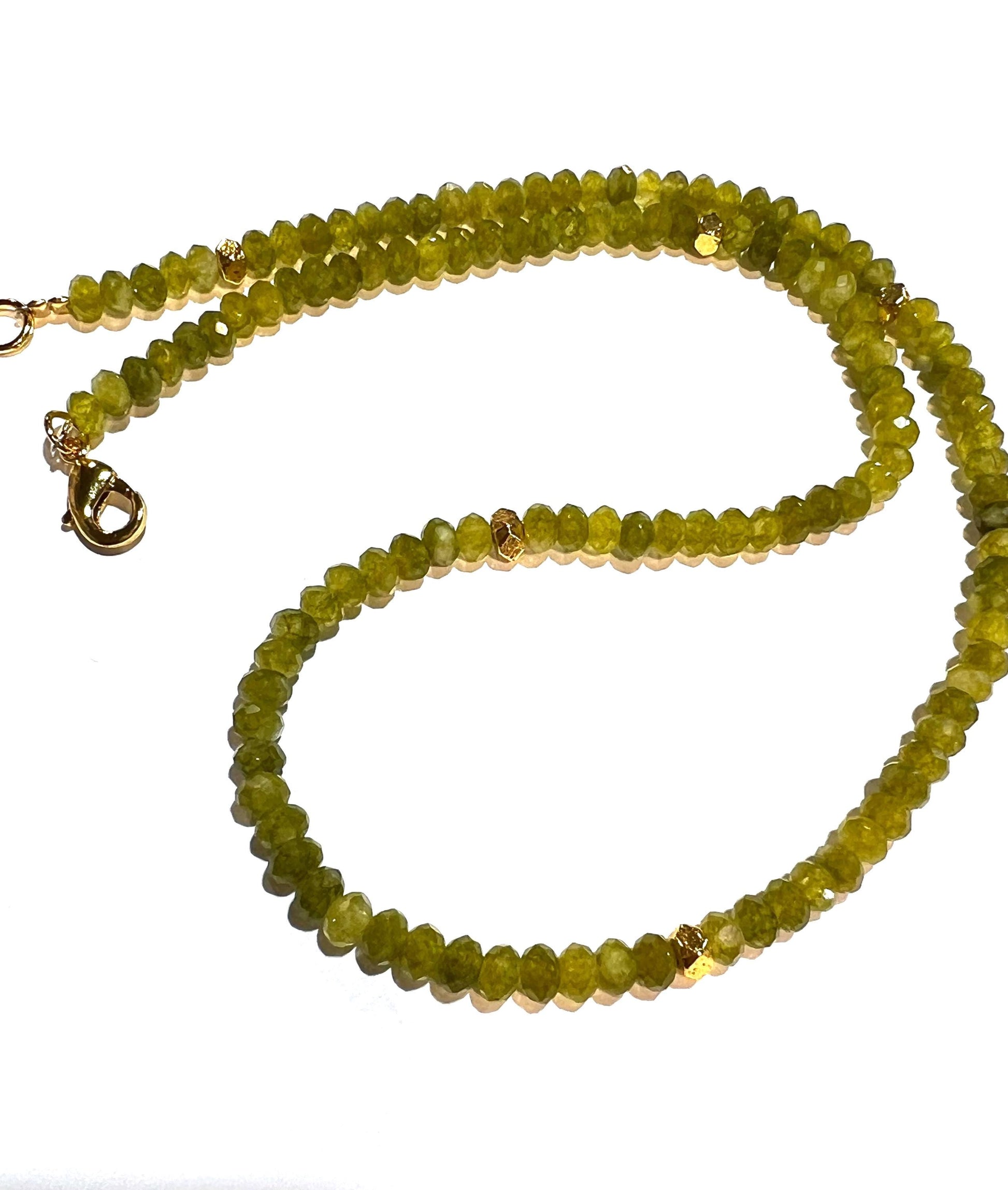 Natural Serpentine Olive Jade 4mm faceted Gold spacer handmade olivine necklace Gift Olive green chakra energy