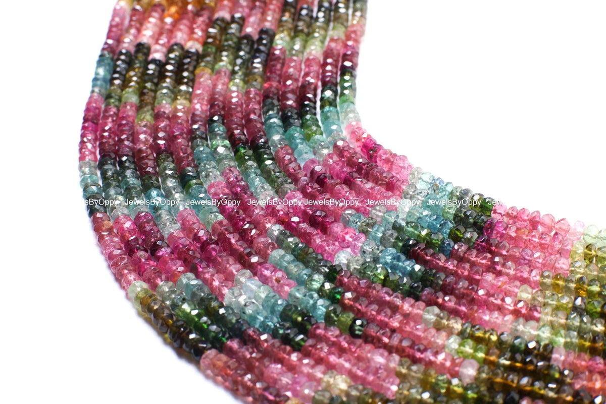 Natural Watermelon Tourmaline 4-5.5mm Rondelle, AAA Quality Faceted Micro Diamond Cut Tourmaline Rondelle, Jewelry Making Beads 13" St
