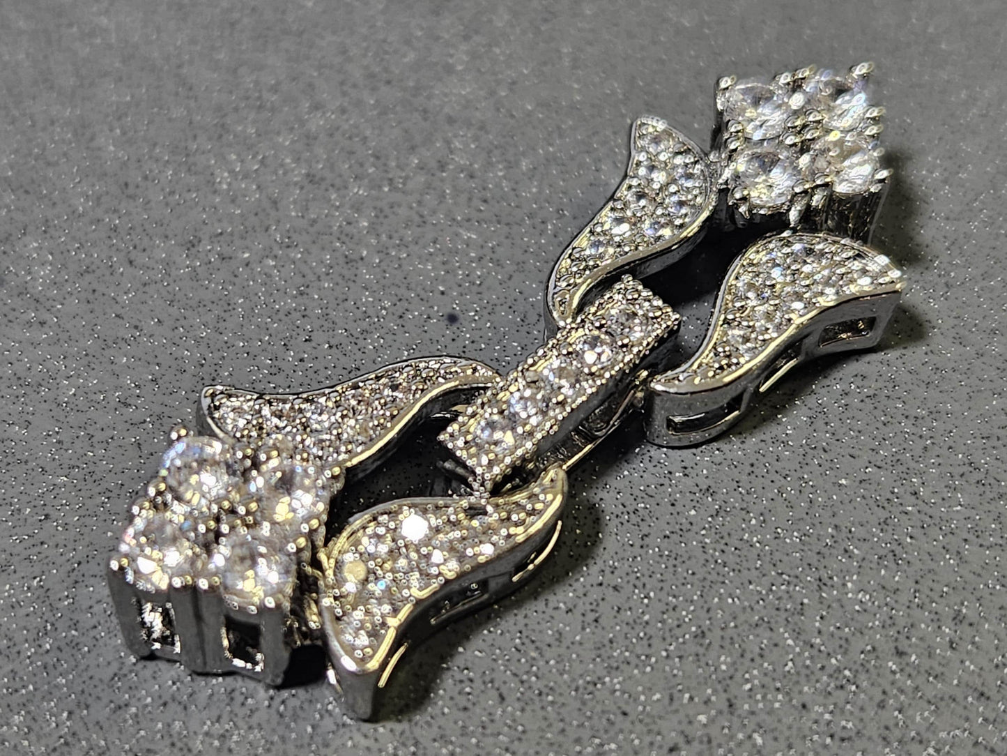 Cubic zirconia cz micro pave 1-6 loop diamond style 12×35mm rhodium Sterling Silver, Vermeil fancy clasp,pearl high end jewelery clasp.