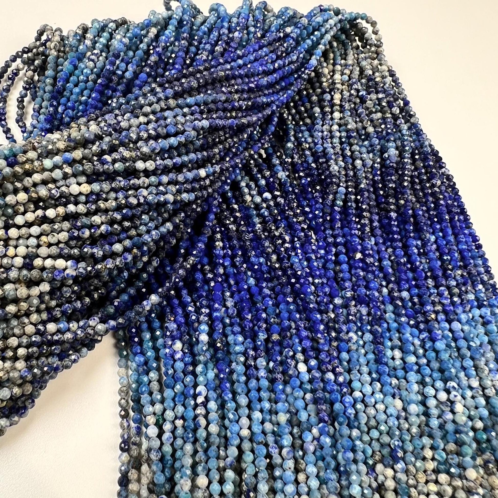 Ombre Lapis Lazuli 2mm Faceted Round Beads, 15.5" Strand