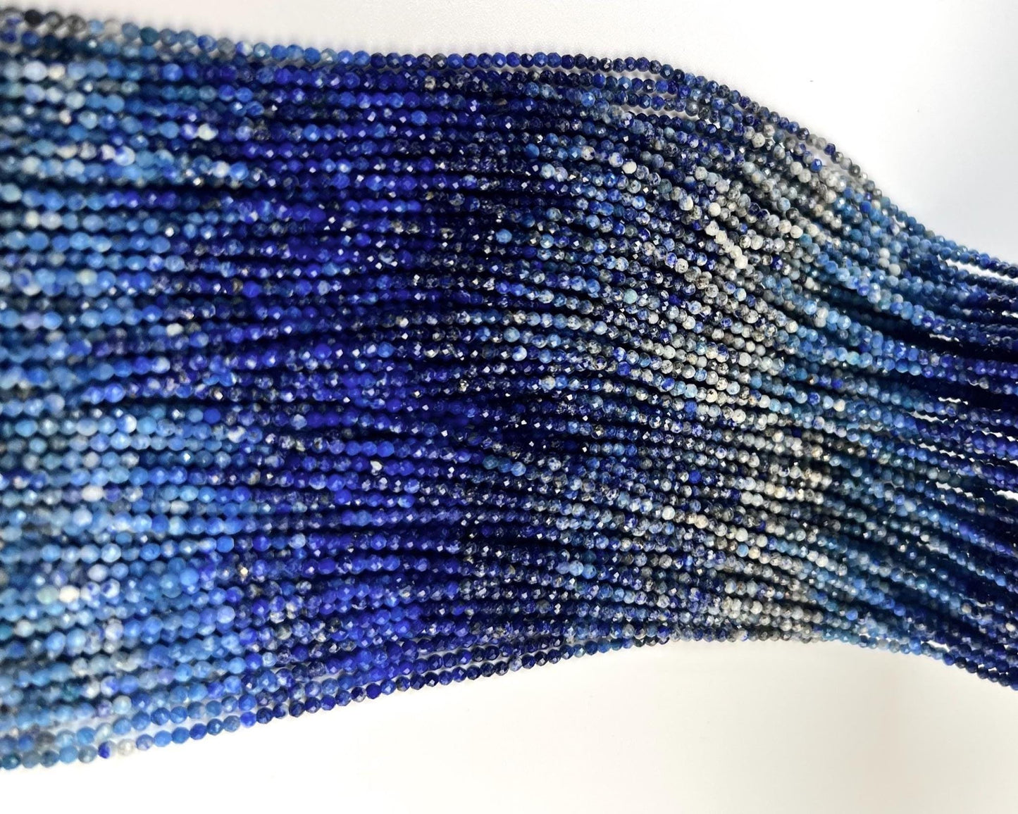 Ombre Lapis Lazuli 2mm Faceted Round Beads, 15.5" Strand