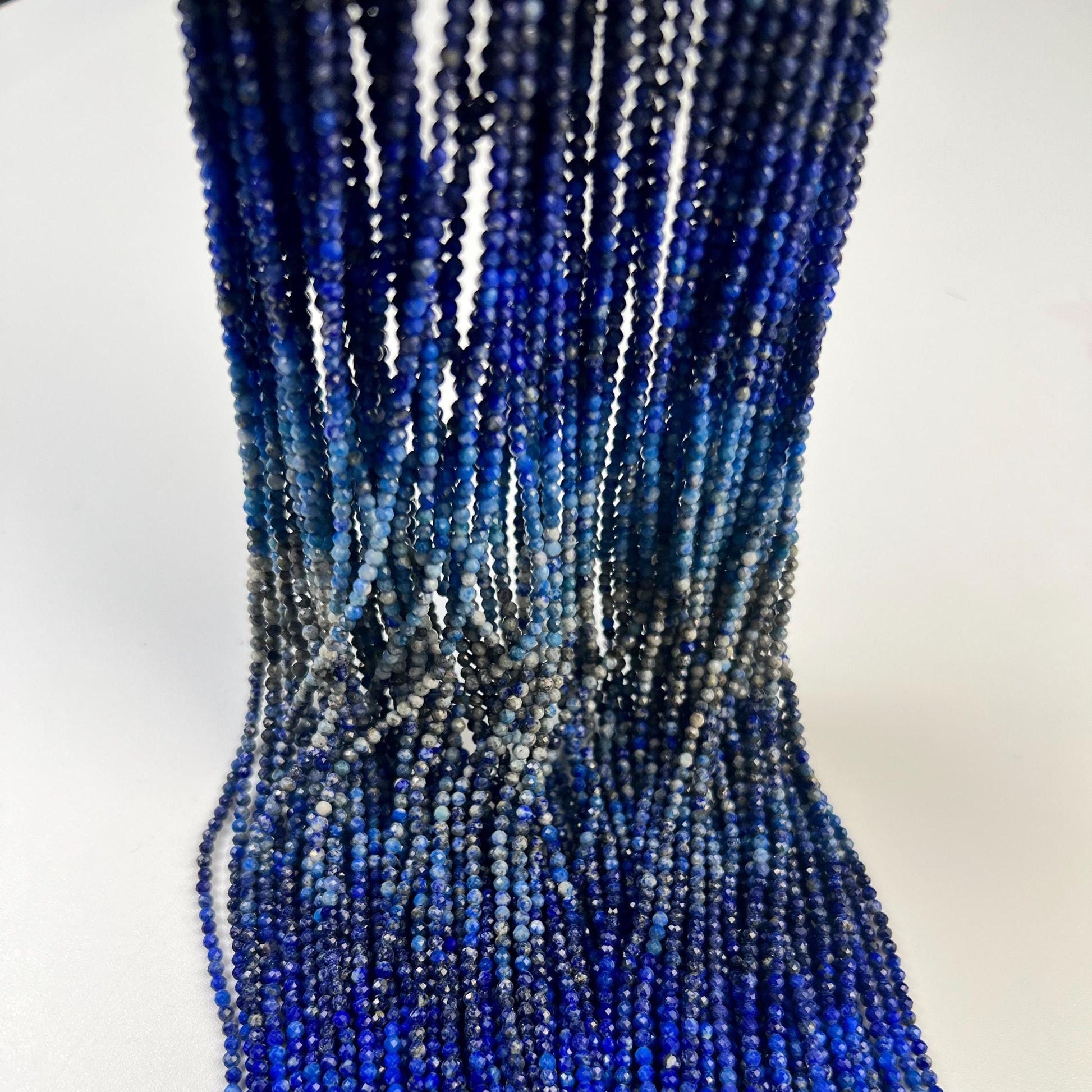 Ombre Lapis Lazuli 2mm Faceted Round Beads, 15.5" Strand