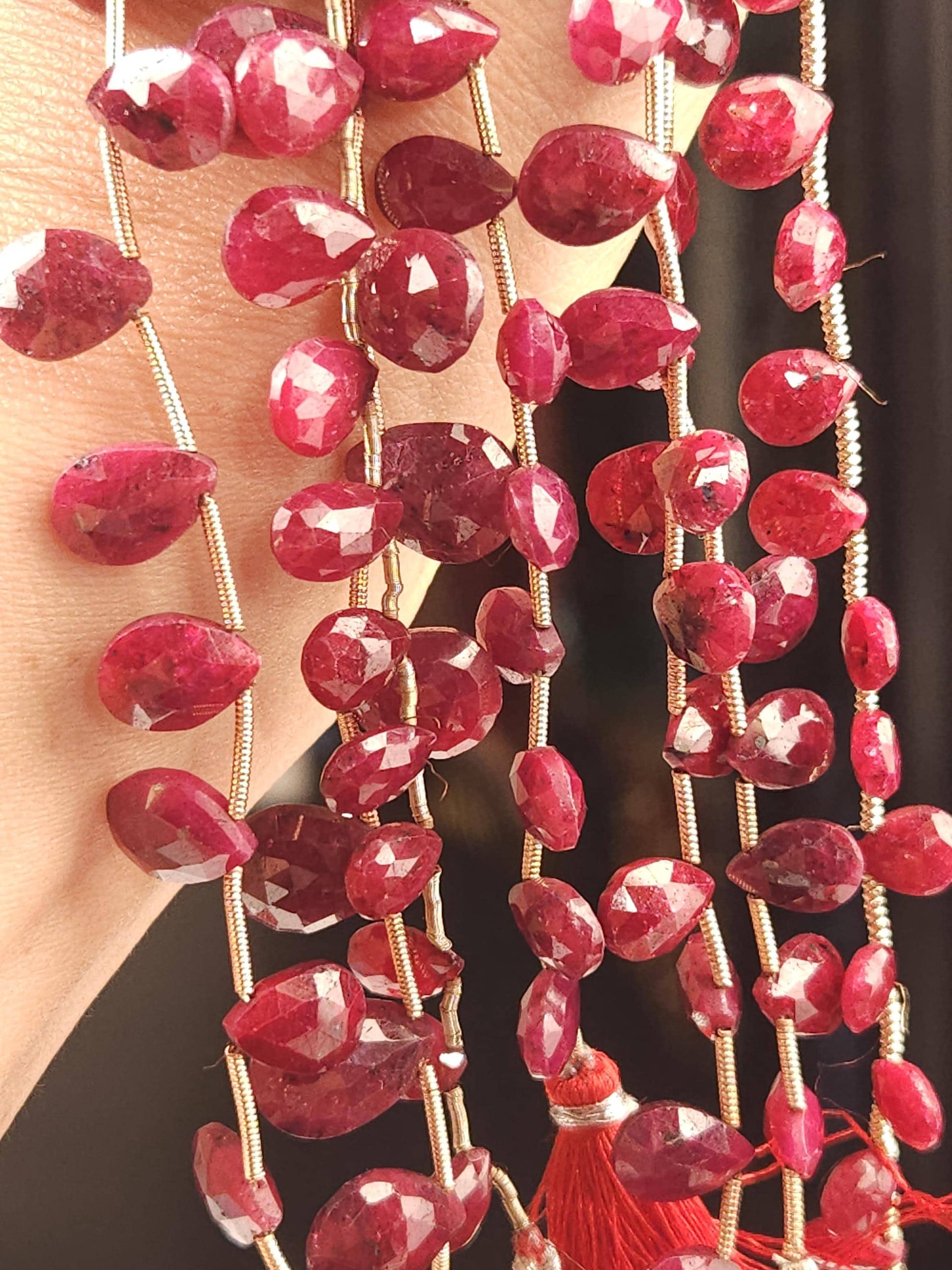 Genuine Faceted Ruby Pear drop 6x8-9x11mm Gemstone Teardrop for jewelry making. 2 pieces