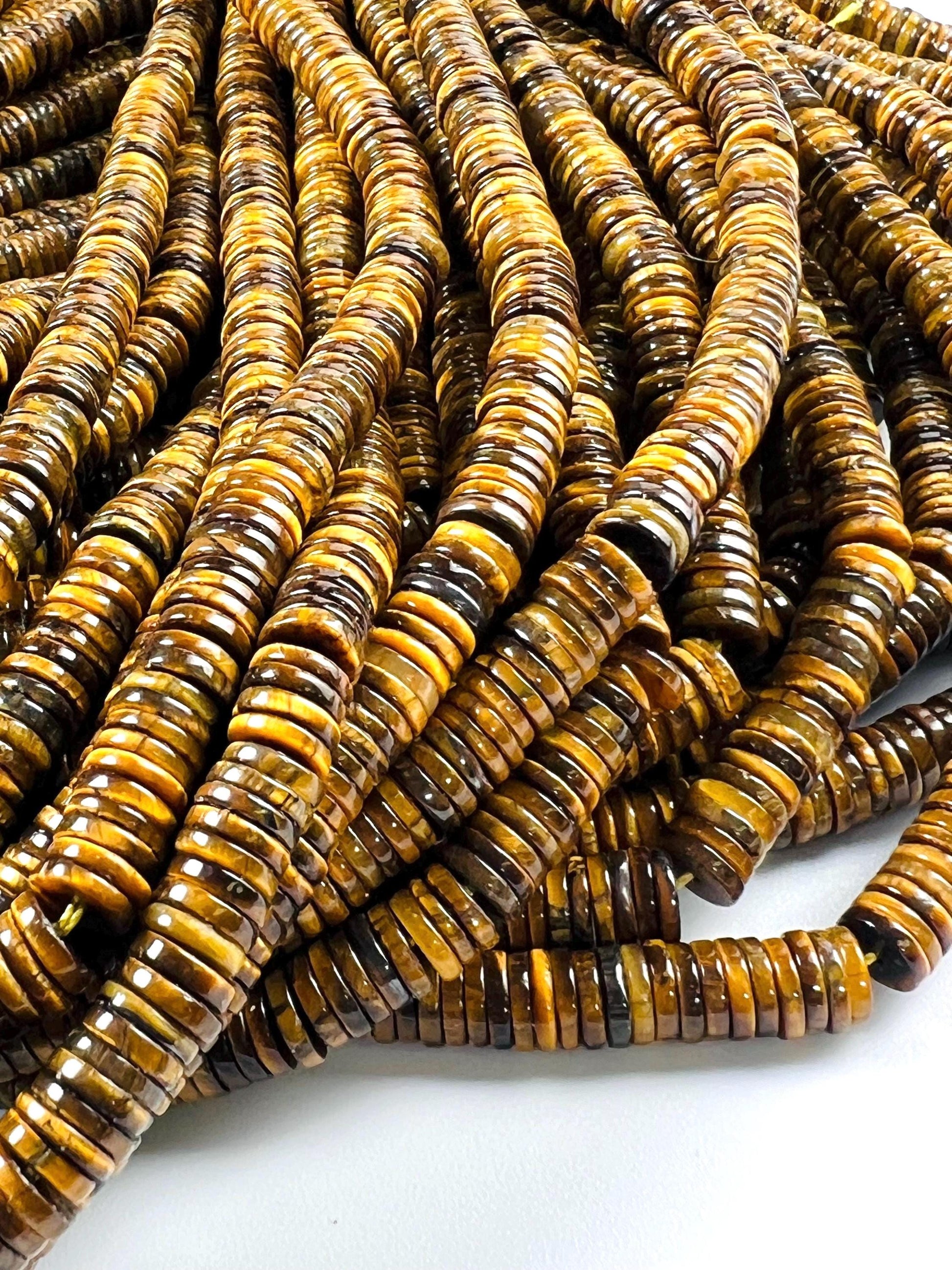 Natural Tiger Eye Brown Smooth Heishi 6-6.5mm Jewelry Making Natural Tiger Eye Gemstone Beads 15" Full Strand AAA quality