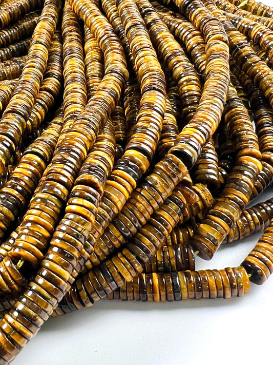 Natural Tiger Eye Brown Smooth Heishi 6-6.5mm Jewelry Making Natural Tiger Eye Gemstone Beads 15" Full Strand AAA quality