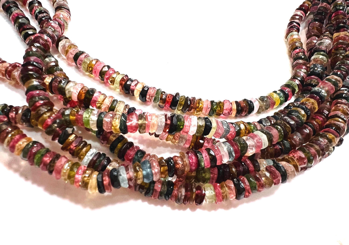 Natural Multi Watermelon Tourmaline 4-4.5mm heishi cut washer roundel beads AAA quality Jewelry Making, healing Beads 4”,8” strand