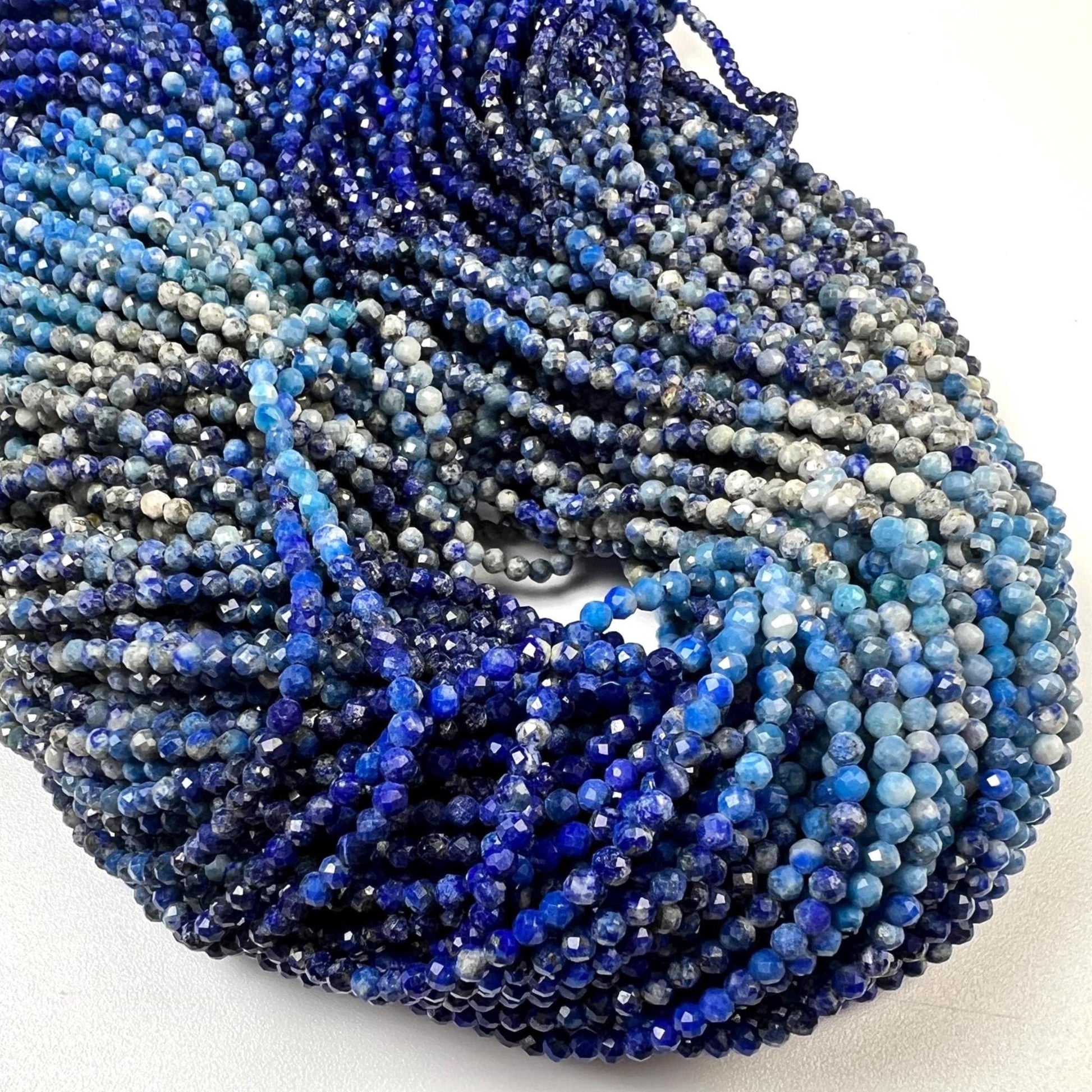 Ombre Lapis Lazuli 2mm Faceted Round Beads, 15.5" Strand