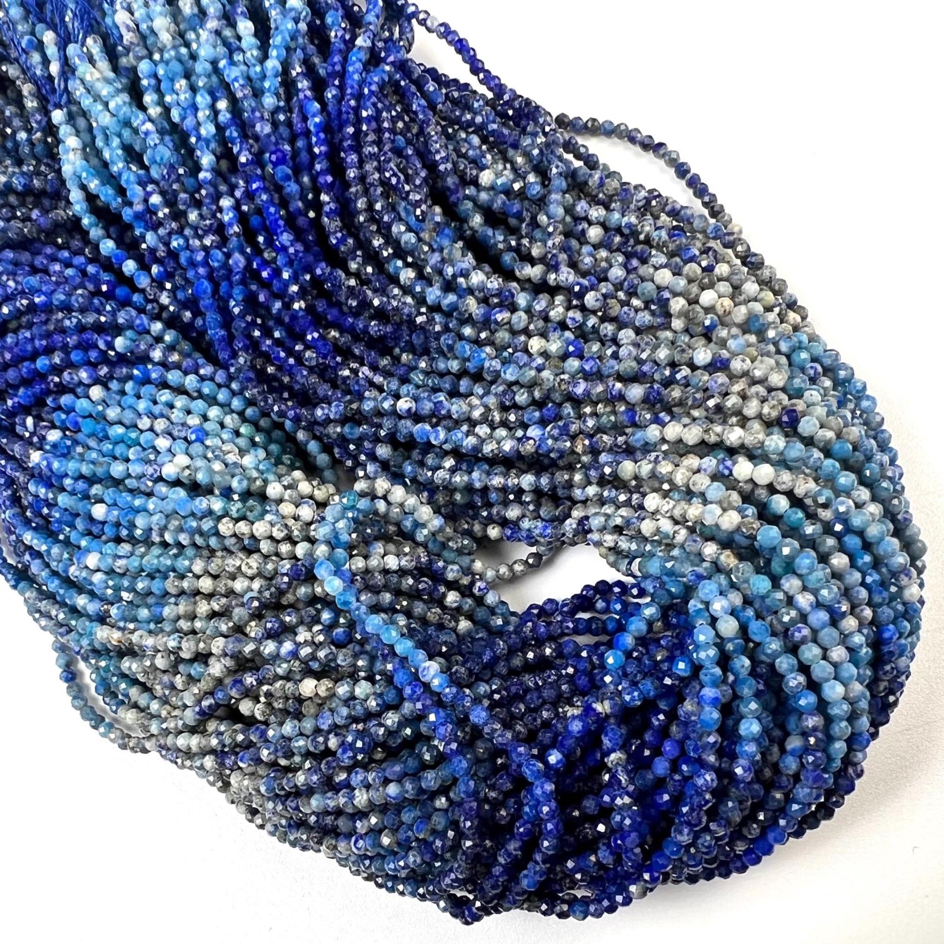 Ombre Lapis Lazuli 2mm Faceted Round Beads, 15.5" Strand
