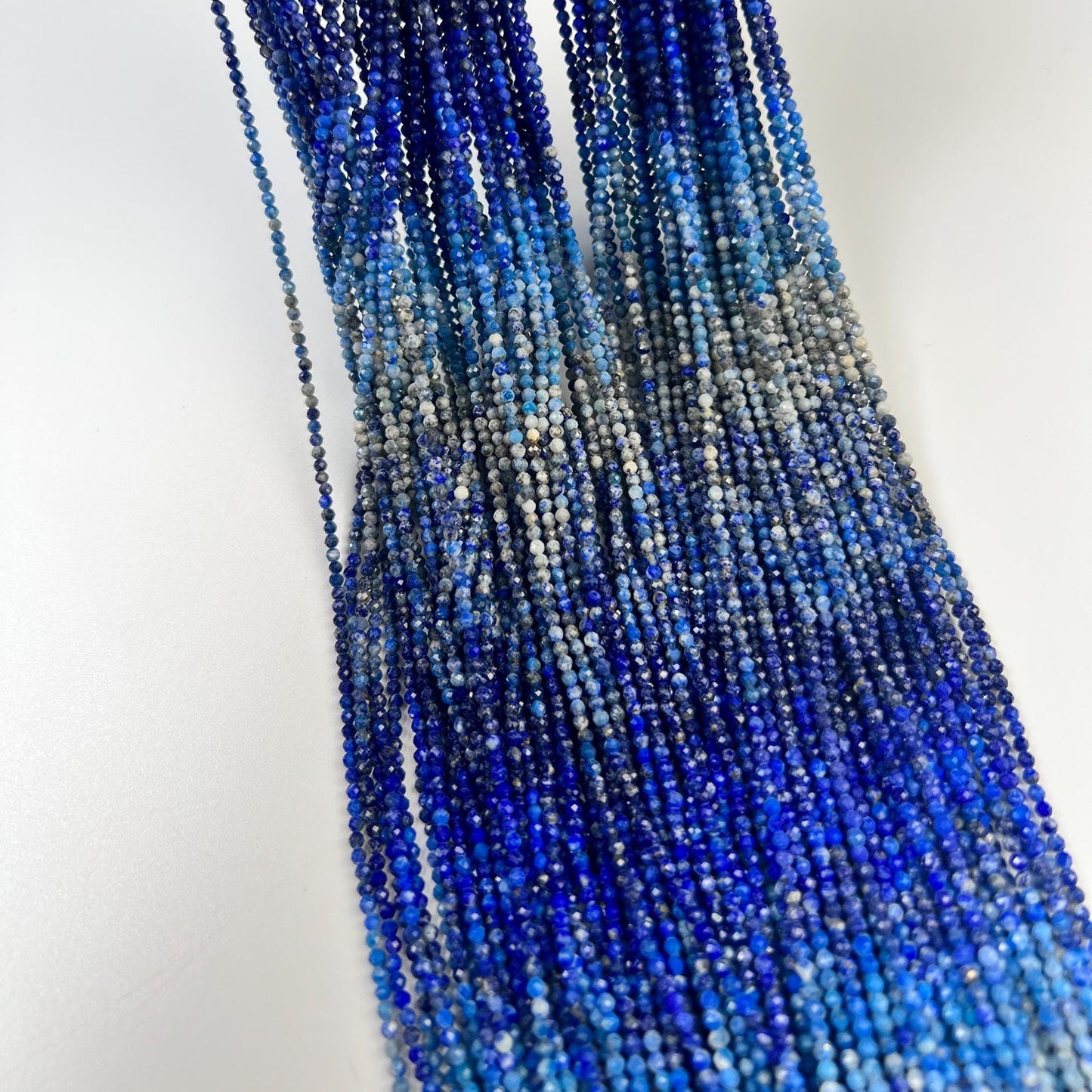 Ombre Lapis Lazuli 2mm Faceted Round Beads, 15.5" Strand