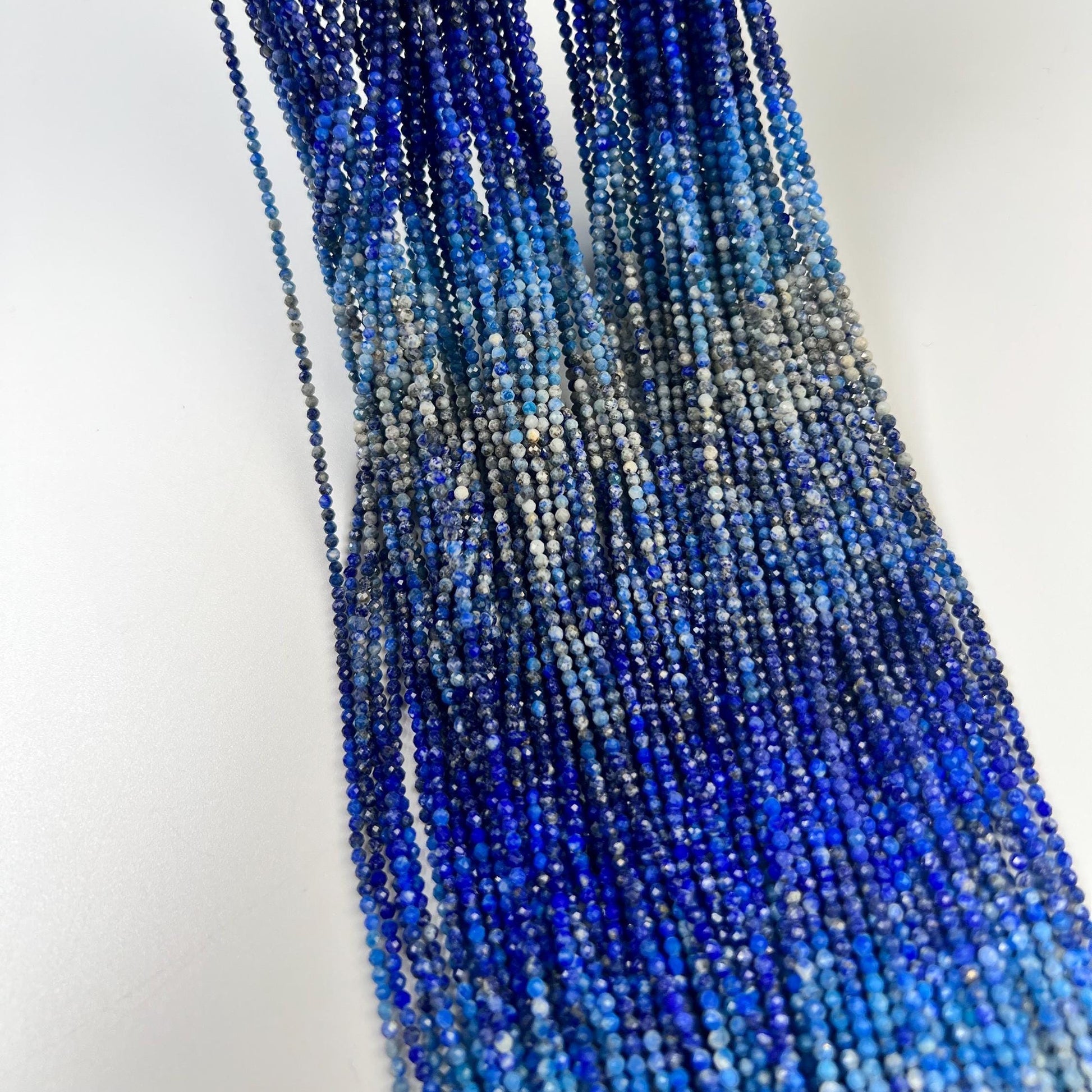 Ombre Lapis Lazuli 2mm Faceted Round Beads, 15.5" Strand