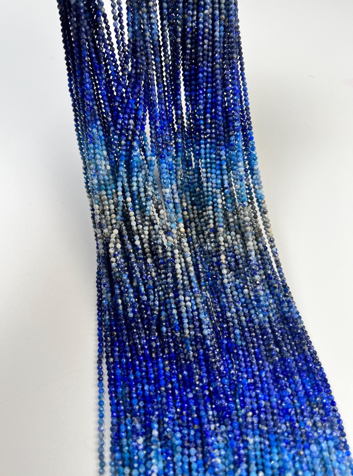 Ombre Lapis Lazuli 2mm Faceted Round Beads, 15.5" Strand