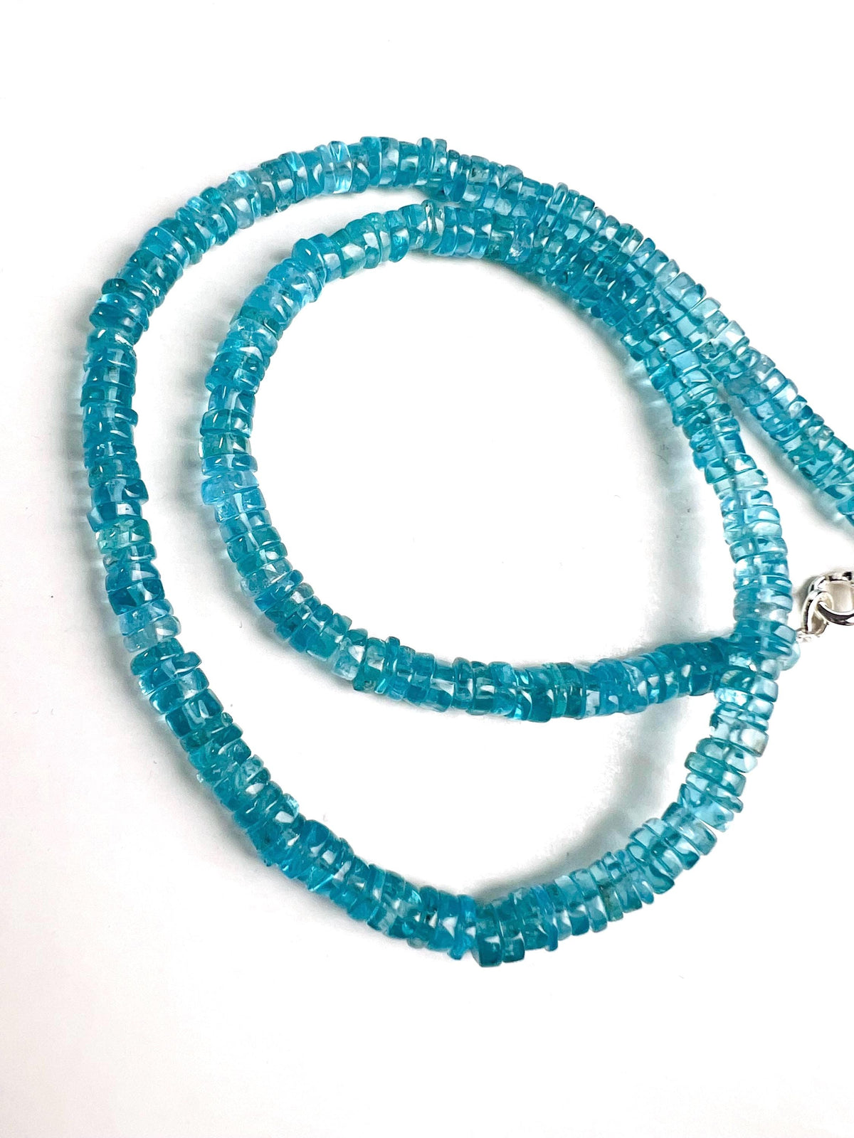 Natural Neon Blue Apatite 5mm Smooth heishi gemstone beaded necklace beautiful aqua neon blue beaded choker or layer necklace