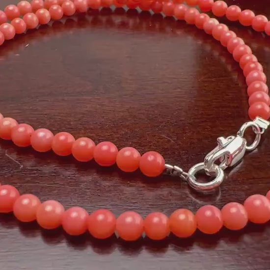 Natural Bamboo Coral 4mm salmon pink pitchy orange color Smooth Round Angel Skin Coral AAA Quality handmade necklace, Beach, boho gift