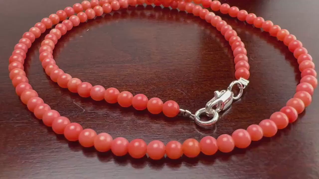 Natural Bamboo Coral 4mm salmon pink pitchy orange color Smooth Round Angel Skin Coral AAA Quality handmade necklace, Beach, boho gift