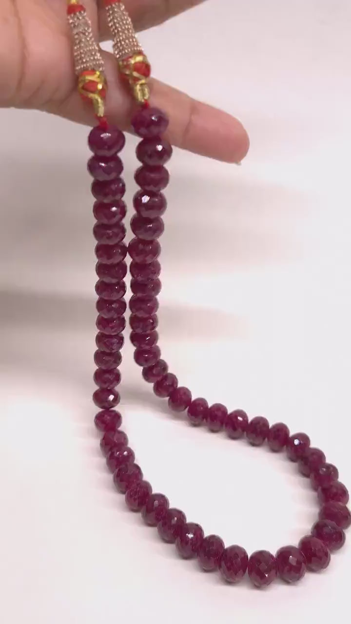 Genuine Faceted Ruby large  Roundel rare Adjustable thread  Necklace, Gift for her, 389 ct