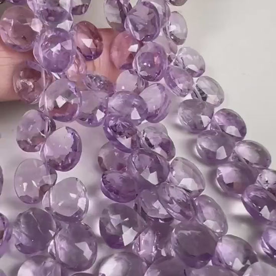 Natural Pink Amethyst Faceted heart drop 8.5-9mm icy lavender pink for Jewelry Making Gemstone Beads . 10, 20, 30 pcs
