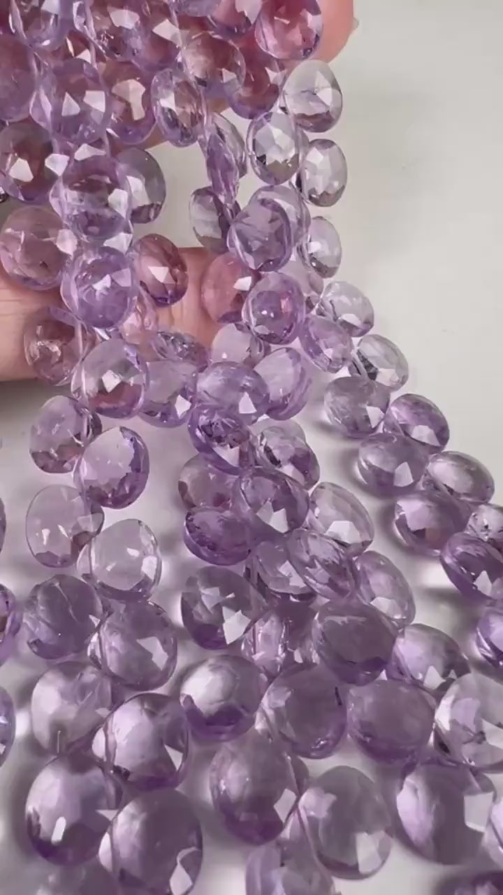 Natural Pink Amethyst Faceted heart drop 8.5-9mm icy lavender pink for Jewelry Making Gemstone Beads . 10, 20, 30 pcs