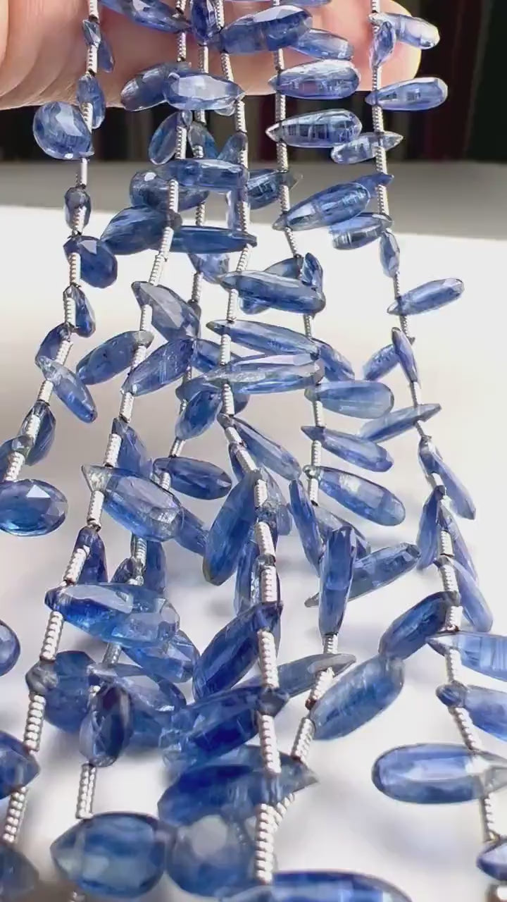 Natural Kyanite Faceted long Drop 4.5x11-13mm AAA quality Teardrop Gemstone Violet Blue Beads DIY Jewelry Making pear drop beads.