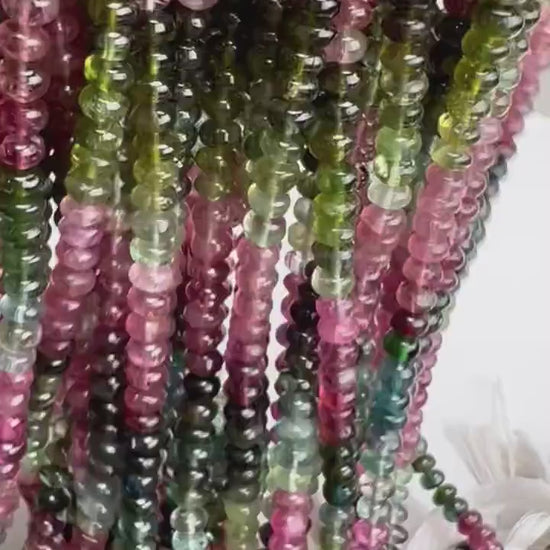 Natural Multi Watermelon Tourmaline 3-5mm raw smooth Roundel beads  AAA quality Jewelry Making, healing Beads