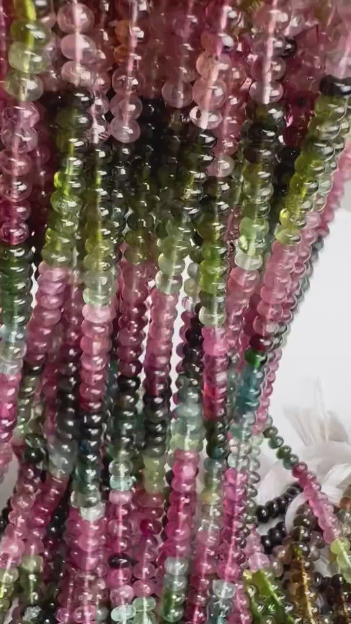 Natural Multi Watermelon Tourmaline 3-5mm raw smooth Roundel beads  AAA quality Jewelry Making, healing Beads