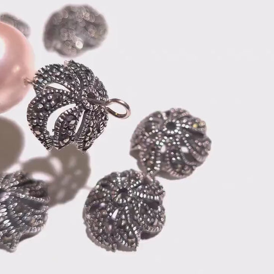 Marcasite 925 sterling silver vintage 14mm bead cap, jewelry making antique finished Marcasite cap for bracelet necklace earrings 1 pc