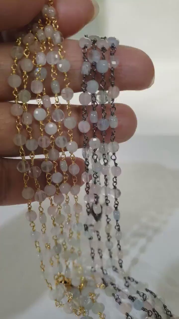 Multi Aquamarine 4mm Faceted Coin shape Choker Layering Necklace  with Gold or Black Oxidized Silver Wire Wrapped handmade Necklace. Gift