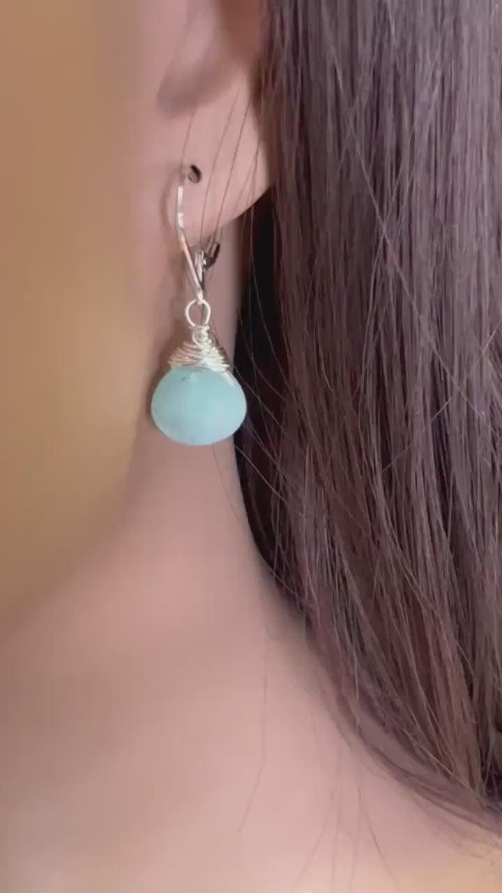 Amazonite Faceted 12mm heart Teardrop Wire Wrapped in Sterling Silver or 14k gold-filled earrings valentines girlfriend Mothers gift