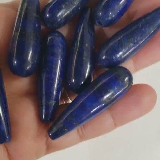 Genuine Lapis Lazuli AA heavy weight 10x39mm long tear drop bead for earrings or pendant making bead, top to bottom drilled.