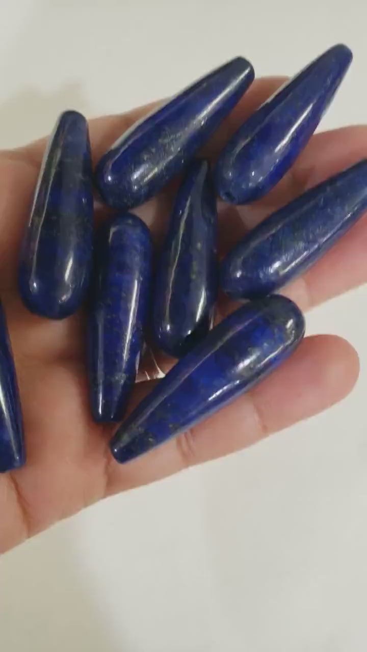 Genuine Lapis Lazuli AA heavy weight 10x39mm long tear drop bead for earrings or pendant making bead, top to bottom drilled.