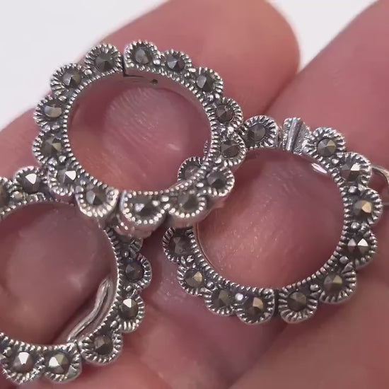 925 Sterling Silver Marcasite Safety Lock Shortner 19mm circle, 12mm inner diameter, Vintage Marcasite, 925 Stamped, Pearl Shortner. 1 Pc