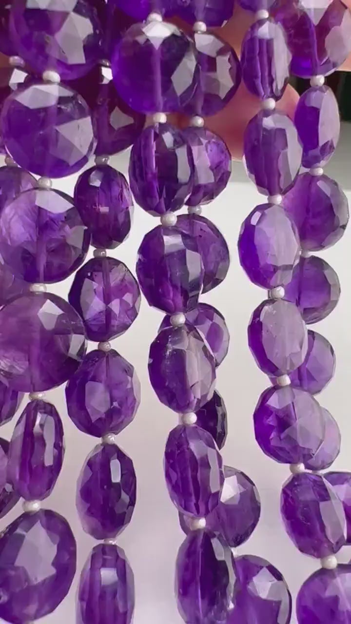 Natural Amethyst Faceted Dime shape  10.5-11.5mm.thickness 5.5-6.5mm AAA quality  for Jewelry Making DIY Gemstone Beads .  7" strand 15 pcs