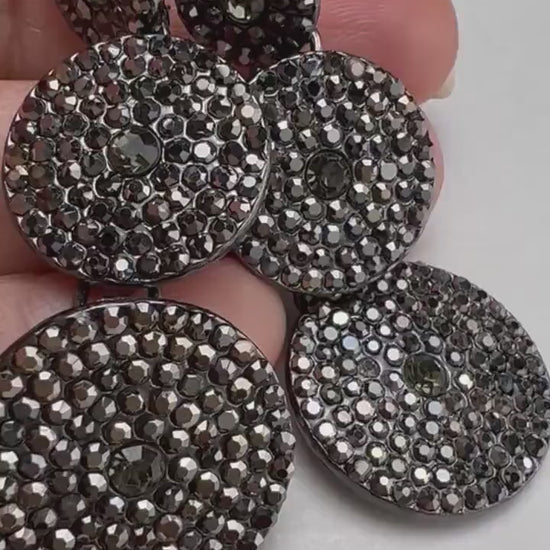 Marcasite Style black Crystal Earrings Post with Dangle 3 circle Venetian Earrings, evening wear , party elegant Gift for her