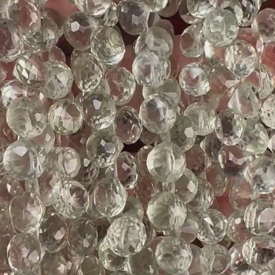 Green Amethyst Prasiolite Faceted briolette 7-7.5mm onion drop gemstone light Green Jewelry Making Beads ,25pcs or 50 pcs full st