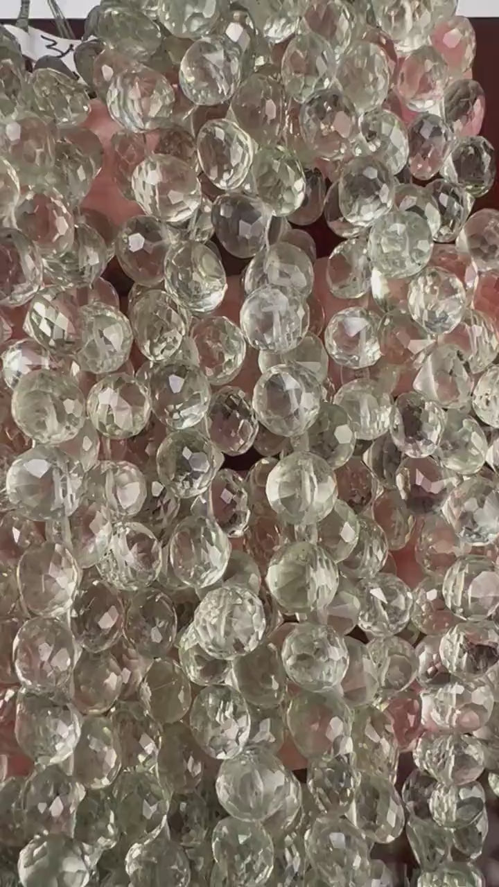 Green Amethyst Prasiolite Faceted briolette 7-7.5mm onion drop gemstone light Green Jewelry Making Beads ,25pcs or 50 pcs full st