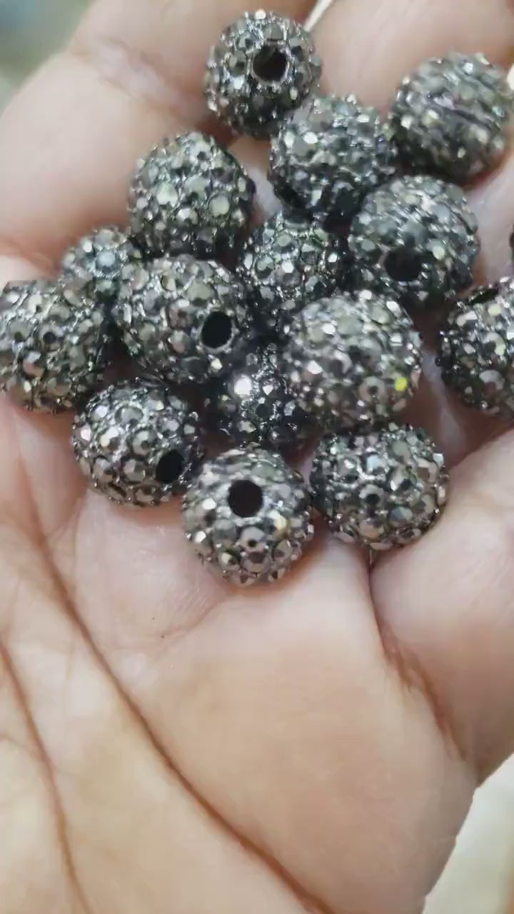 8,10,12mm Marcasite style black crystal ball, heavy weight, spacer bead  for jewelry making.Great for bracelets spacer