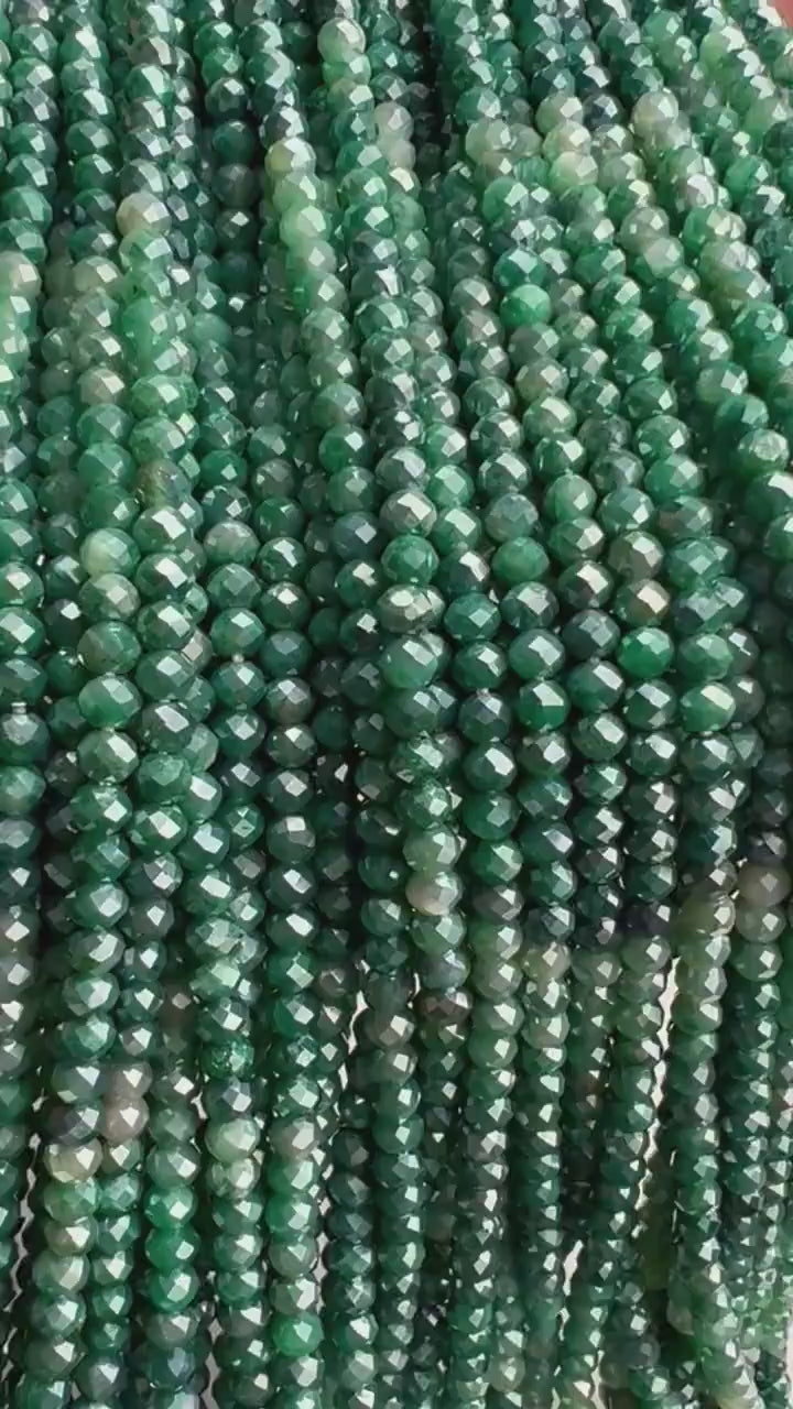 Genuine Moonstone Emerald Green mystic High Quality Faceted Roundels in 3.8-4mm Gemstone Beads 12” strand