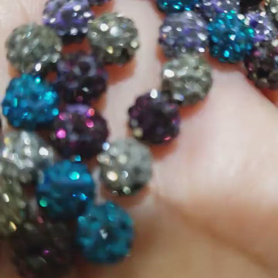 4 Pcs Crystal bead 6mm round, very sparkly diamond style spacer bead for jewelry making, bling bead in 4 colors black, violet, blue, purple