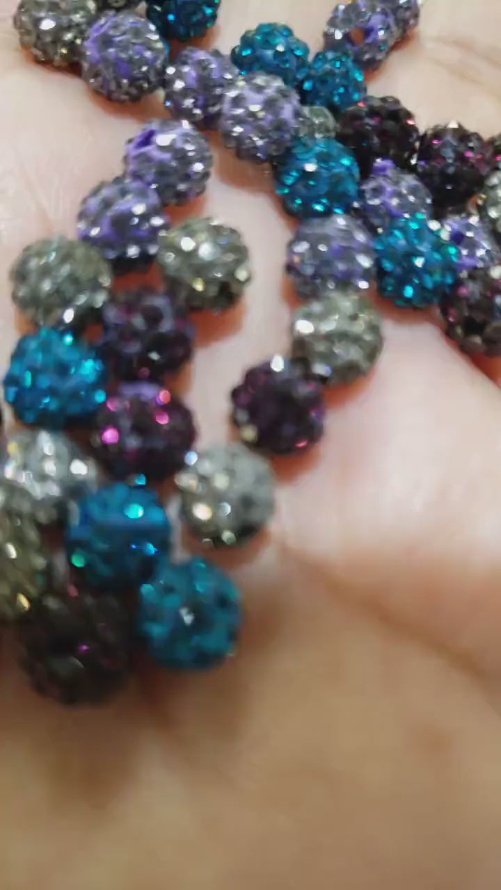 4 Pcs Crystal bead 6mm round, very sparkly diamond style spacer bead for jewelry making, bling bead in 4 colors black, violet, blue, purple