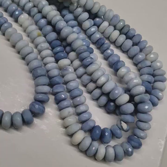 Genuine Blue Peruvian Opal , Blue Andean Opal, boulder opal 18" Faceted Graduated large 7-11.5mm roundel Necklace with 2" Ext