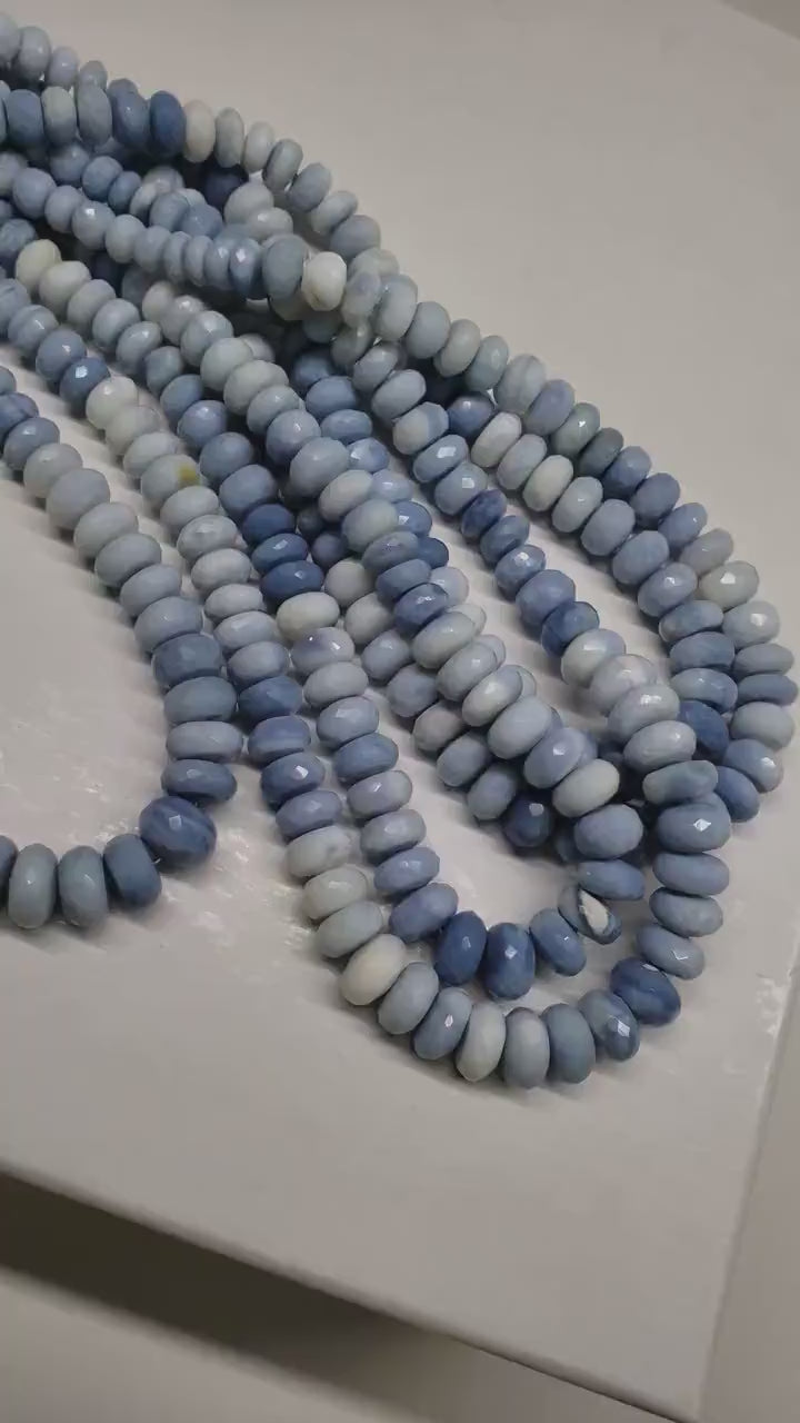 Genuine Blue Peruvian Opal , Blue Andean Opal, boulder opal 18" Faceted Graduated large 7-11.5mm roundel Necklace with 2" Ext