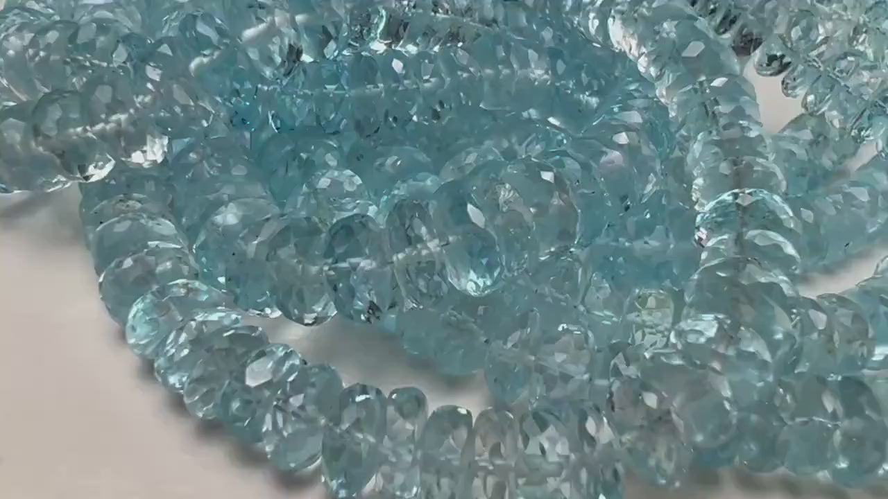 Natural Swiss Blue Topaz Faceted AAA+ Gem Quality Clear Rondelle Gemstone Jewelry Making Bead ,7-7.5mm, 7.5-8mm,8-8.5, 8.5-9mm, 9-9.5mm