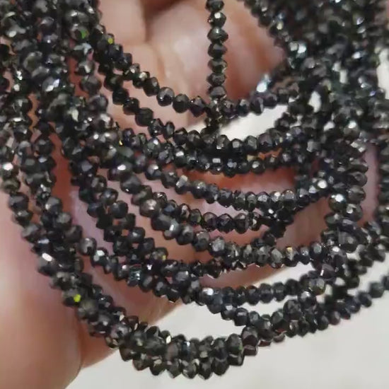 Natural Black Diamond Faceted Roundel Necklace AAA Quality 2.2-2.5mm Diamond in 925 Sterling Silver,Men and Women energy necklace.14"-28"