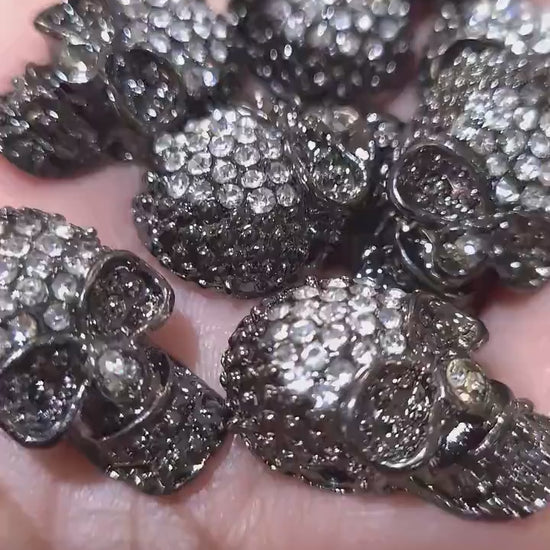 Crystal rhinestone pave gunmetal  black 15x24mm Skull center drilled , sparkly, spacer, focal bead, home decor, Halloween bracelet making pc
