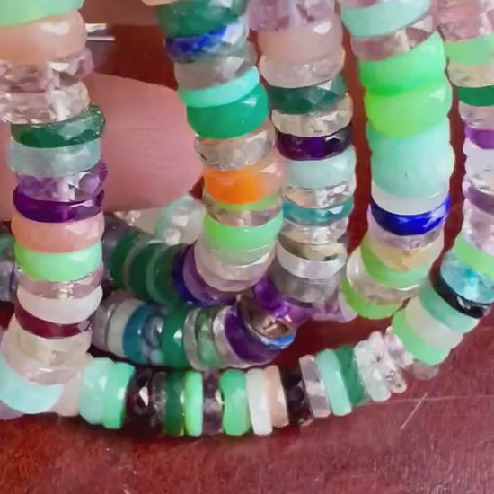 Multi Gemstone Disco Faceted heishi tyre wheel shape roundel. AAA High quality beautiful Natural gemstones  jewelry making 4”,8” strand.