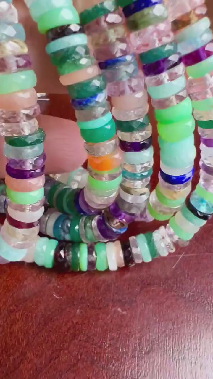 Multi Gemstone Disco Faceted heishi tyre wheel shape roundel. AAA High quality beautiful Natural gemstones  jewelry making 4”,8” strand.