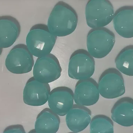 Aqua Chalcedony Faceted heart shape 12mm  Drop ,Side drilled beads Jewelry Making Gemstone Teardrop 1pair or more