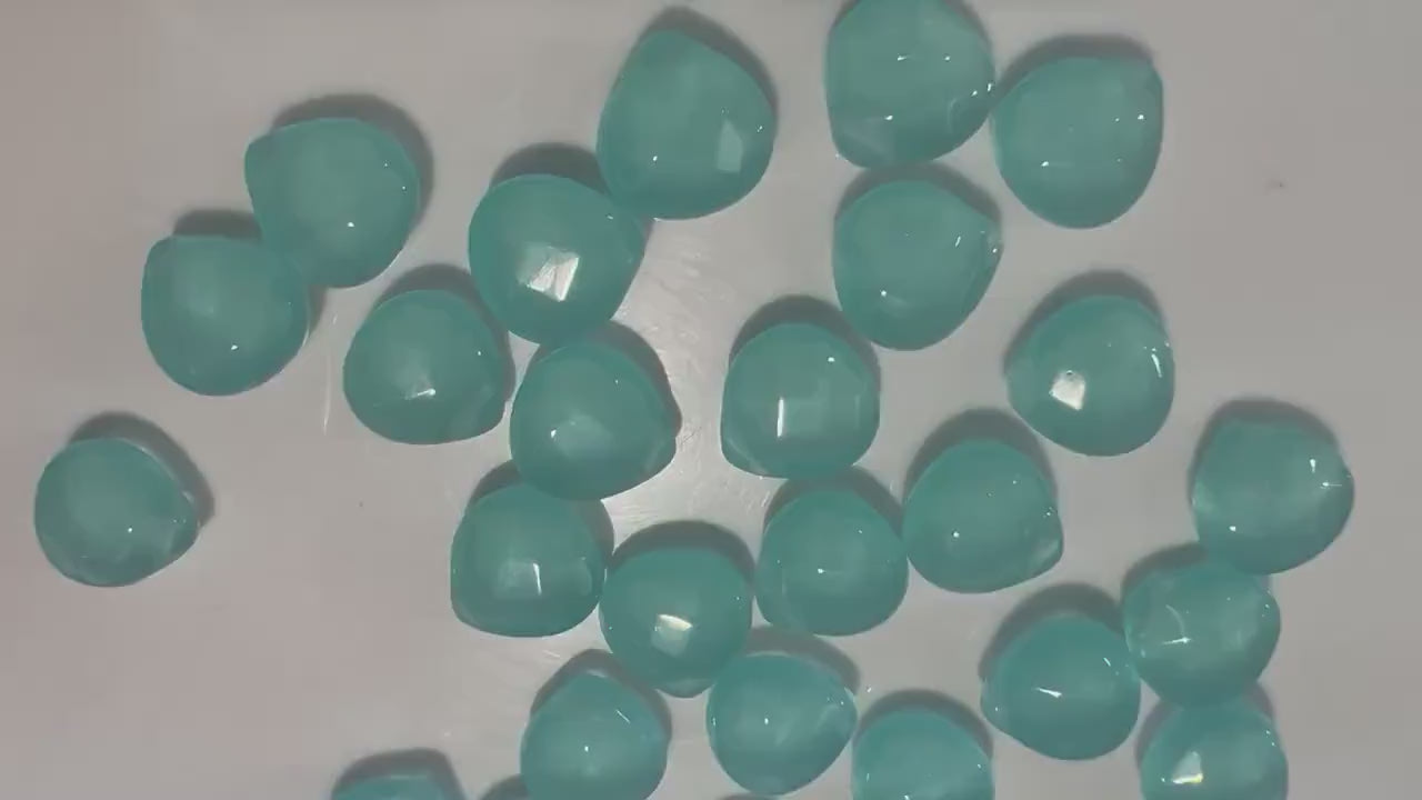Aqua Chalcedony Faceted heart shape 12mm  Drop ,Side drilled beads Jewelry Making Gemstone Teardrop 1pair or more
